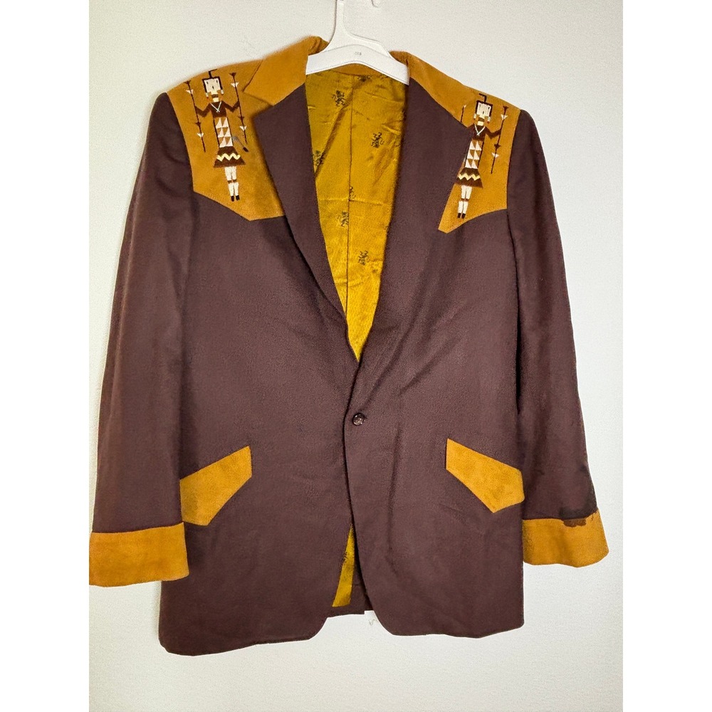 Vintage‎ Western Blazer Brown Mustard Yellow Embroidered Southwestern Jacket